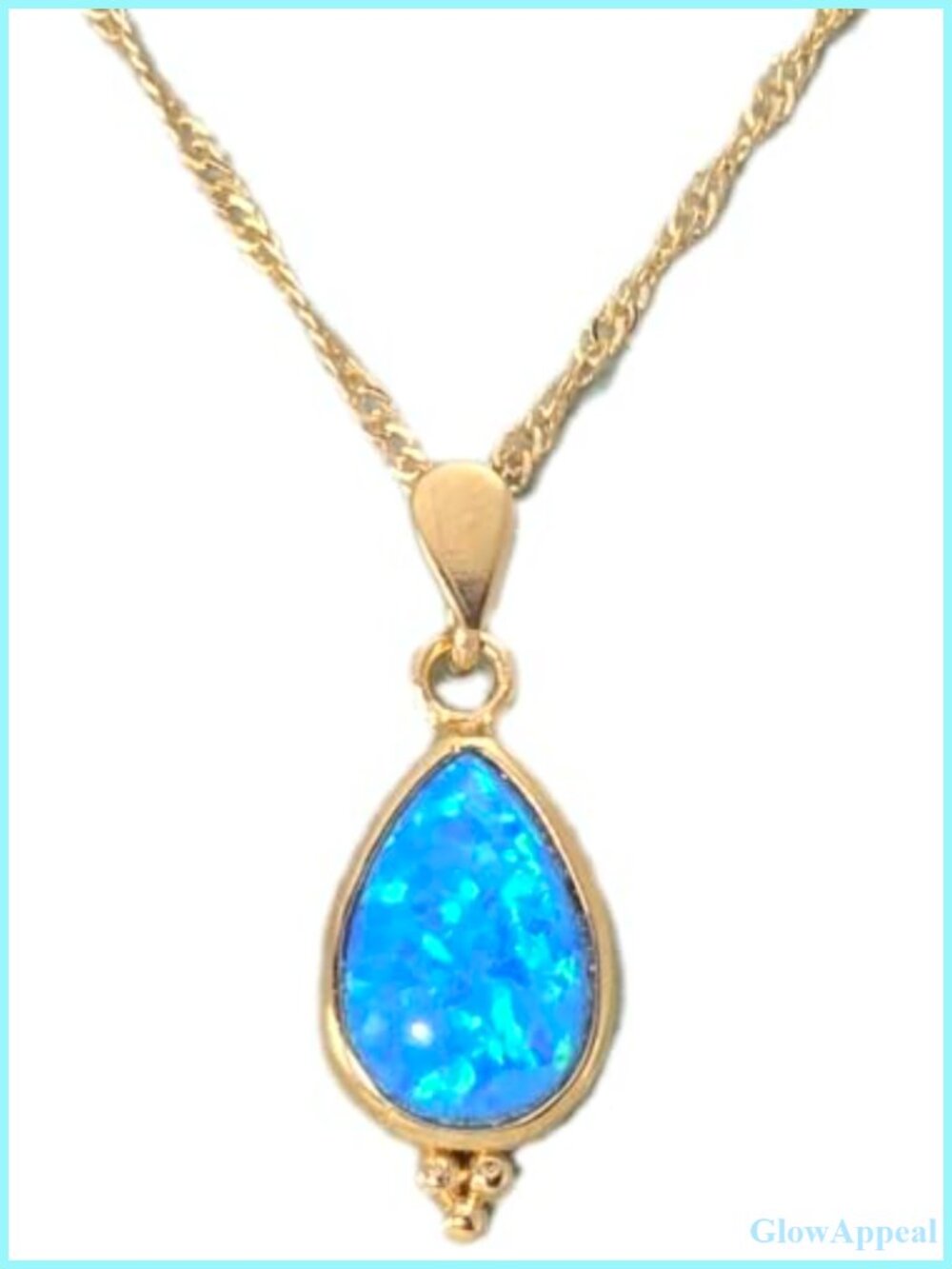 Blue Opal Gold Drop Necklace Pendant for Women